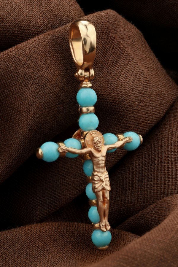 Крест из золота c бирюзой