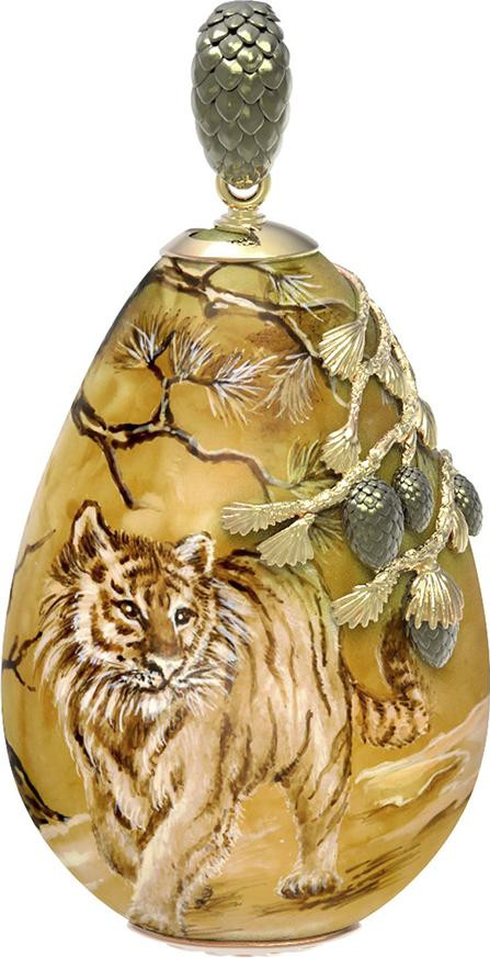 Подвеска из лимонного золота 585 пробы c росписным янтарём