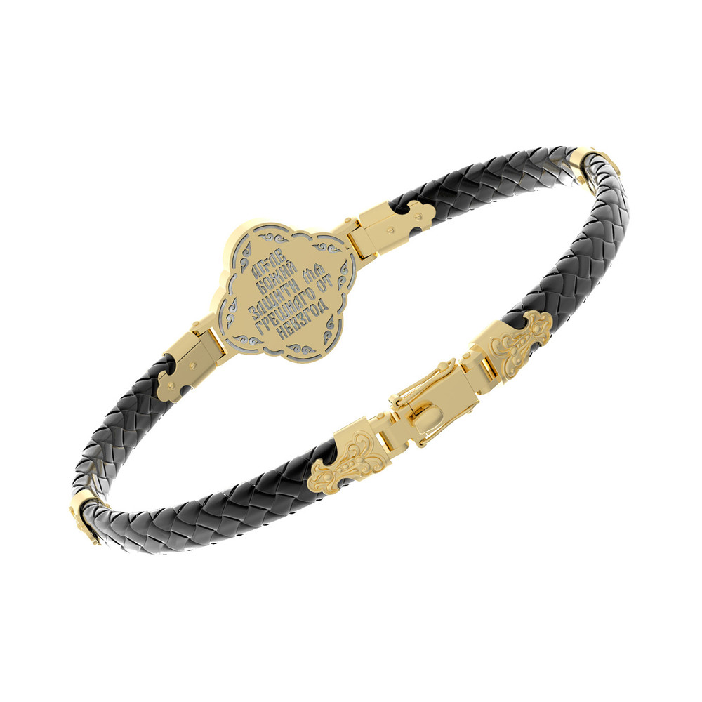 Браслет из лимонного золота 585 пробы c шнурком и перламутром