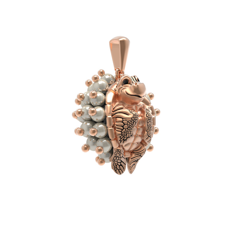 Подвеска из красного золота 585 пробы c эмалью и жемчугом