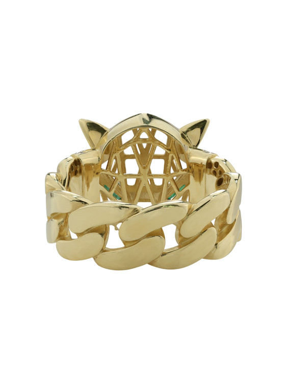 Кольцо из лимонного золота 585 пробы c бриллиантами и изумрудом