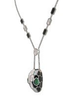 Колье из белого золота c бриллиантами, рубином, ониксом, малахитом и перламутром