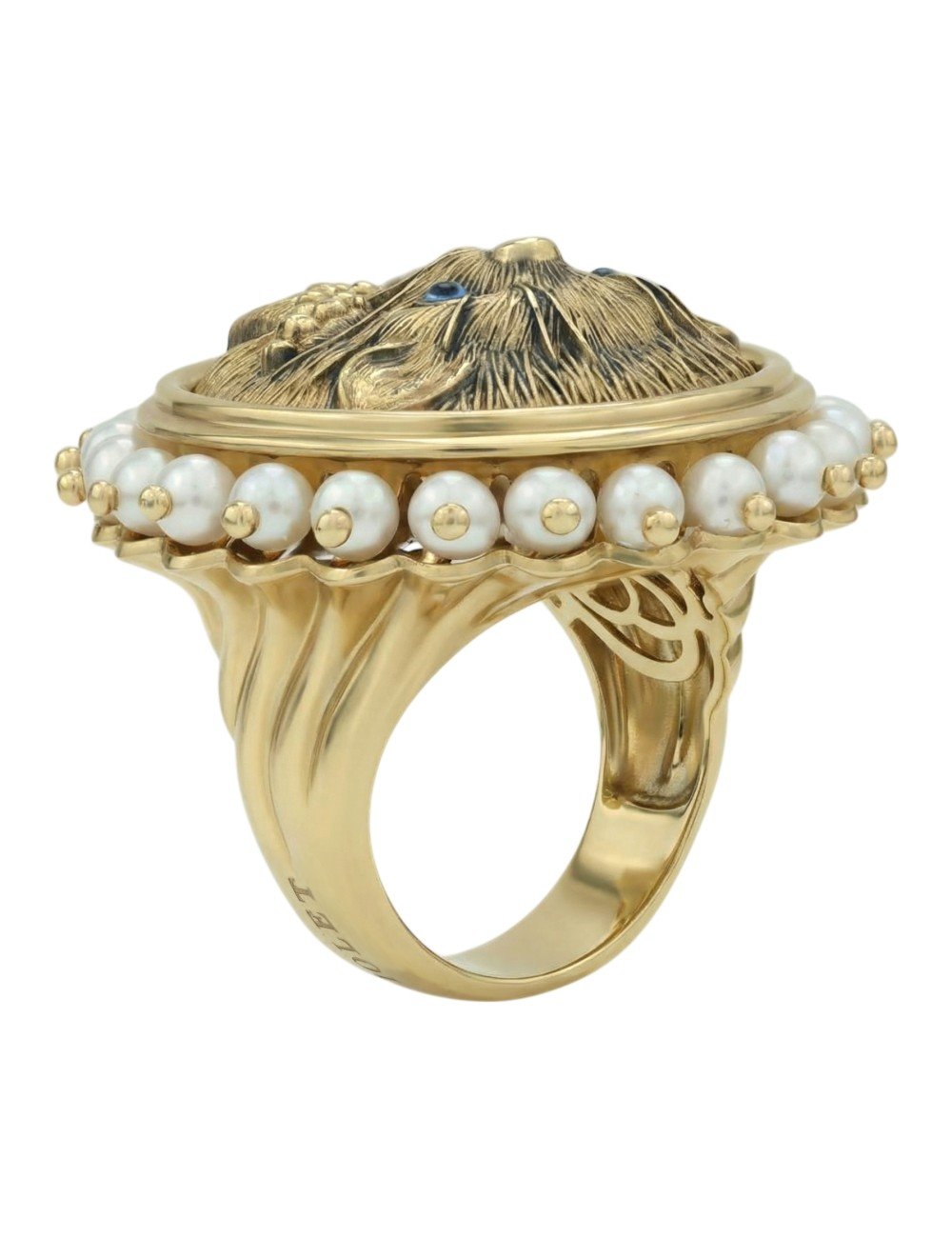 Кольцо из лимонного золота c эмалью и жемчугом