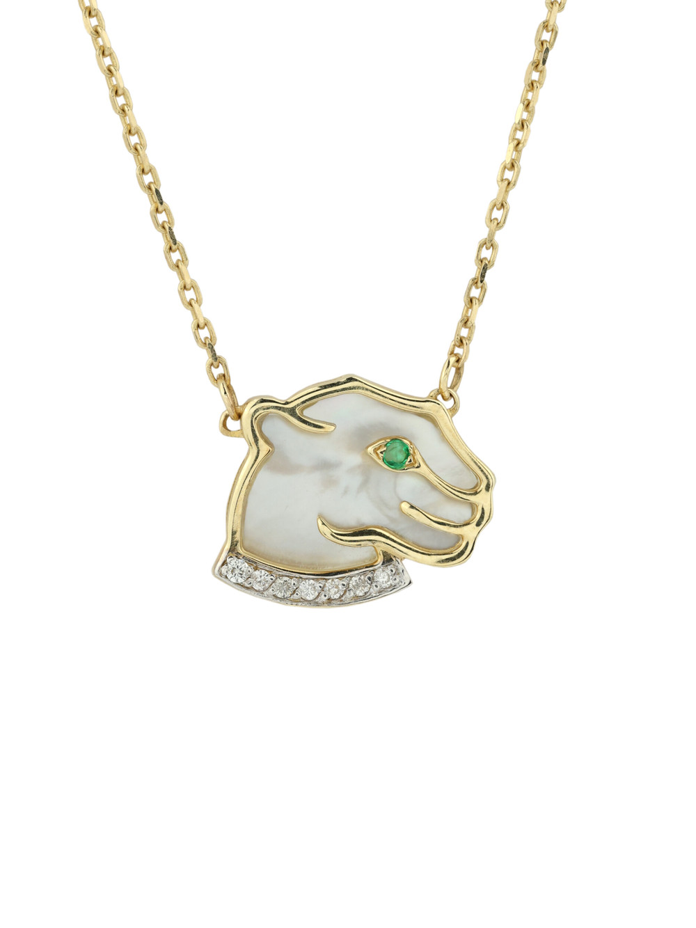 Колье из лимонного золота 585 пробы c бриллиантами, изумрудом и перламутром