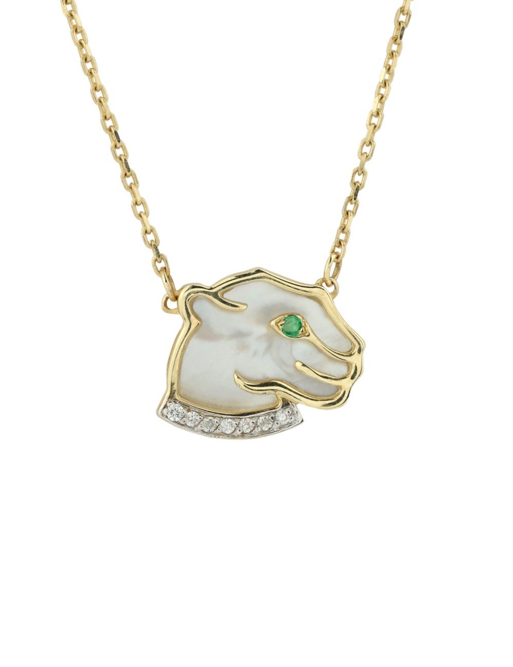 Колье из лимонного золота c бриллиантами, изумрудом и перламутром