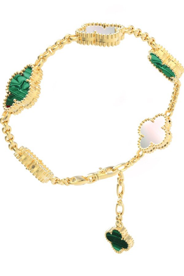 Браслет из лимонного золота c малахитом и перламутром