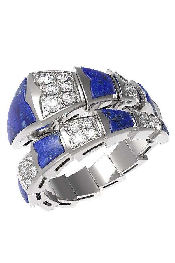 Кольцо из белого золота c бриллиантами и лазуритом