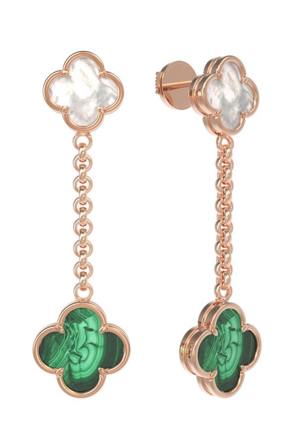 Серьги из золота c малахитом и перламутром