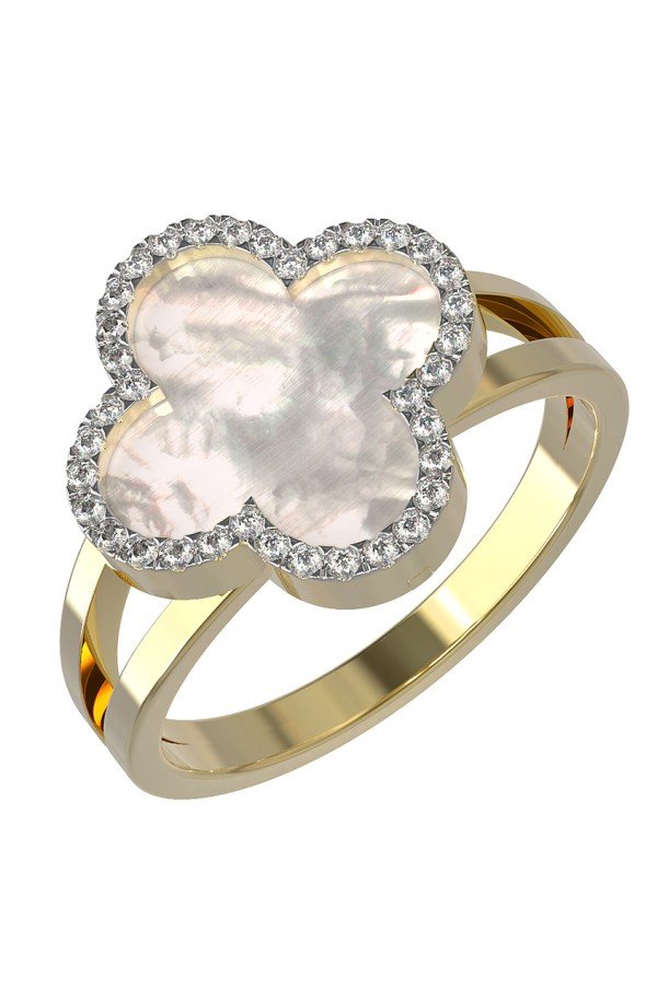 Кольцо из лимонного золота c бриллиантами и перламутром