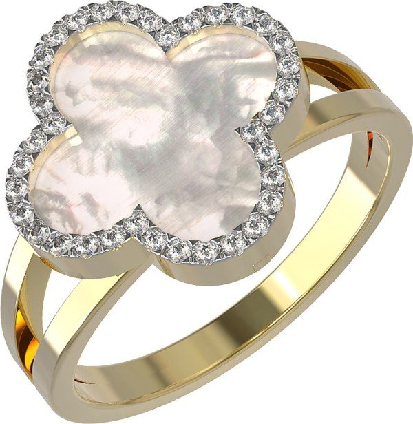 Кольцо из лимонного золота c бриллиантами и перламутром