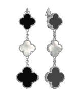 Серьги из белого золота c ониксом и перламутром