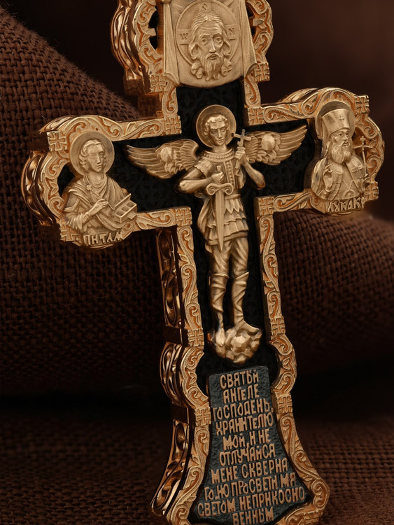 Крест из красного золота 585 пробы c эбеновым деревом