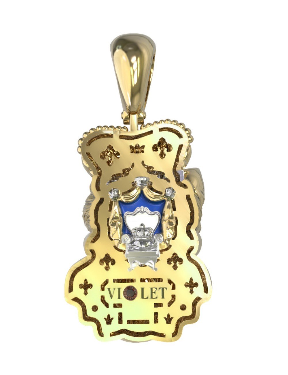 Подвеска из лимонного золота c эмалью, бриллиантами и рубином