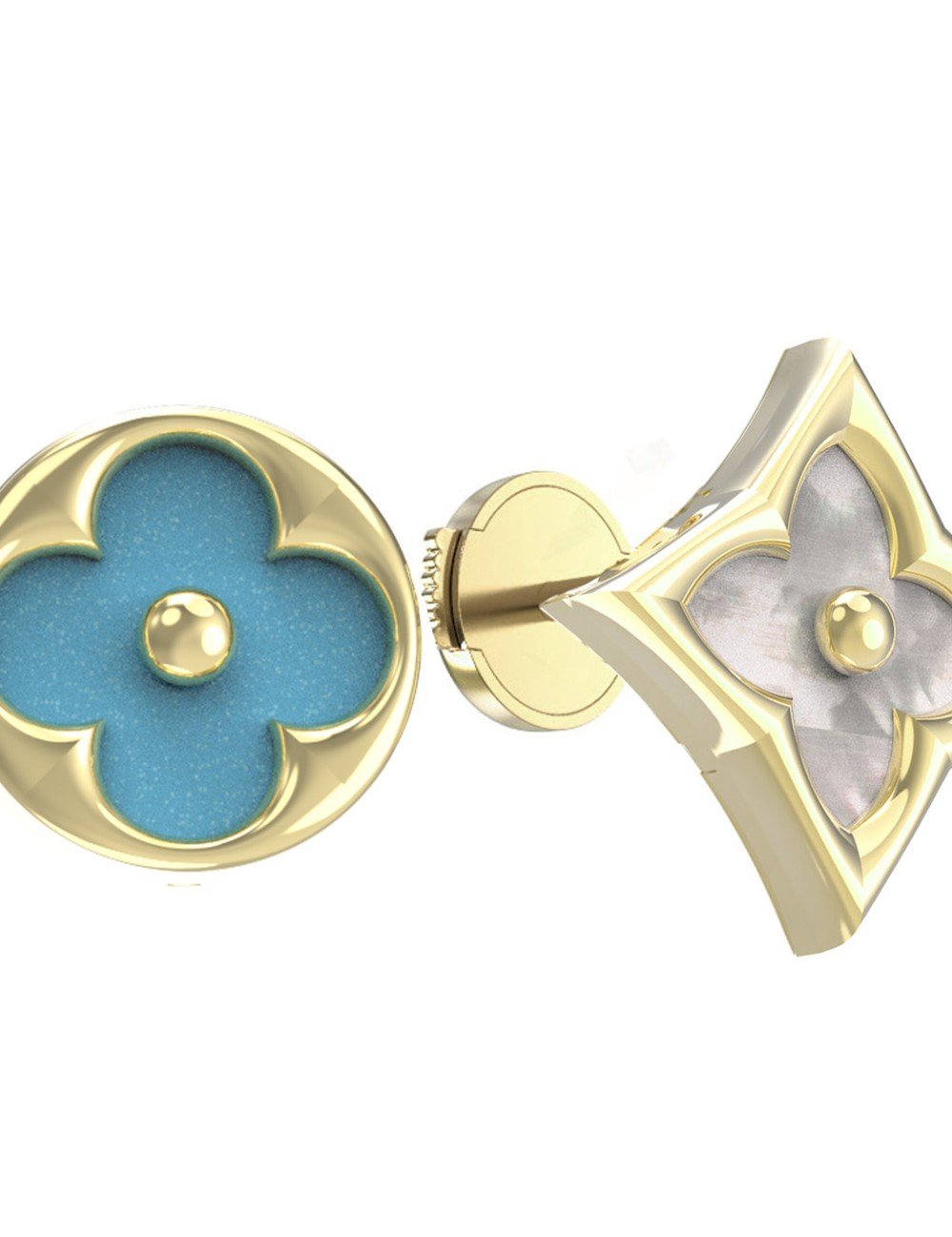 Серьги из лимонного золота c бирюзой и перламутром