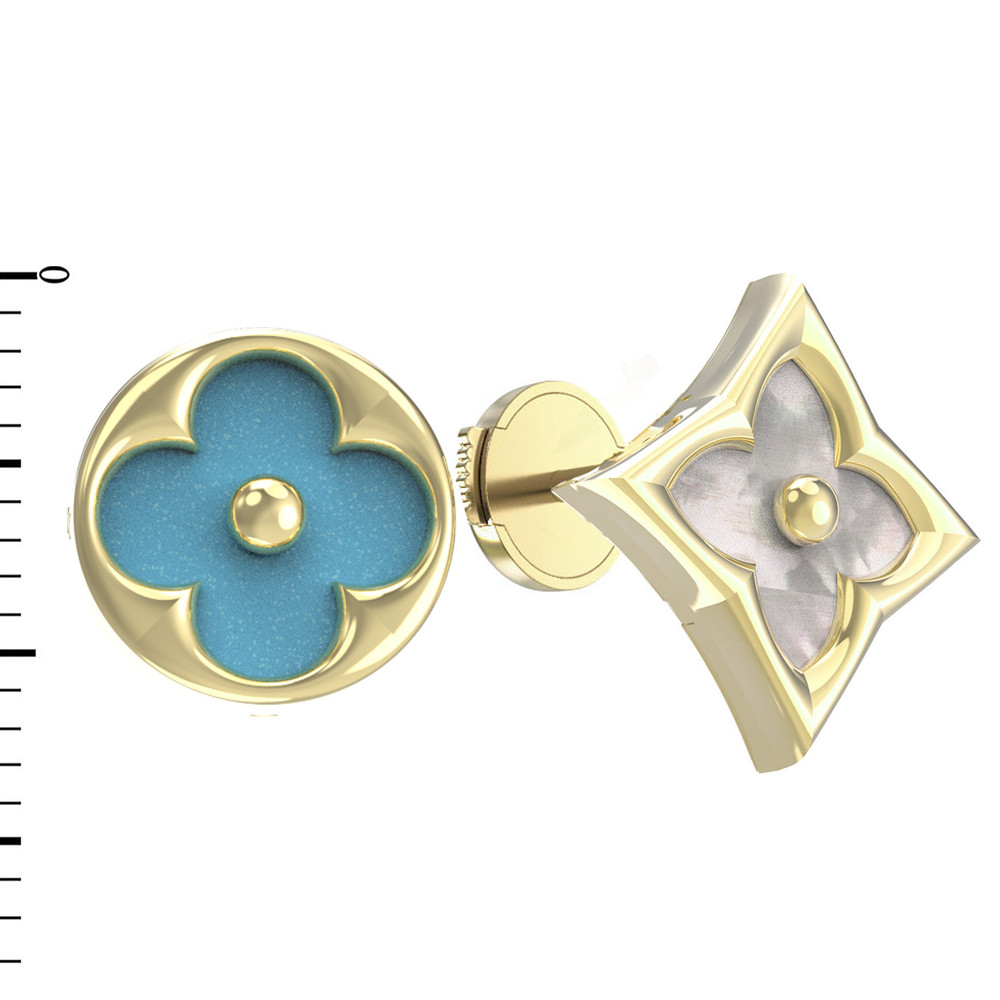 Серьги из лимонного золота 585 пробы c бирюзой и перламутром