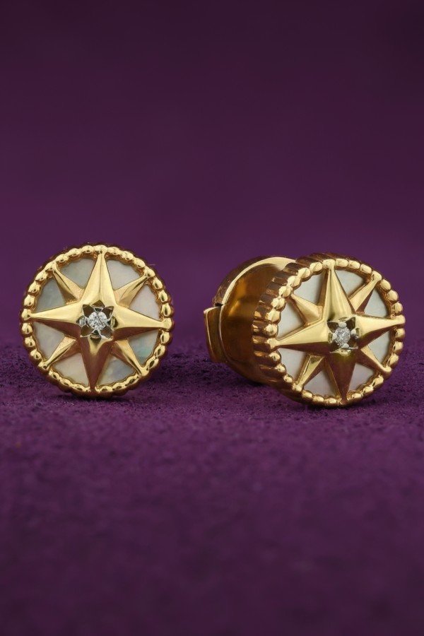 Серьги из лимонного золота c бриллиантами и перламутром