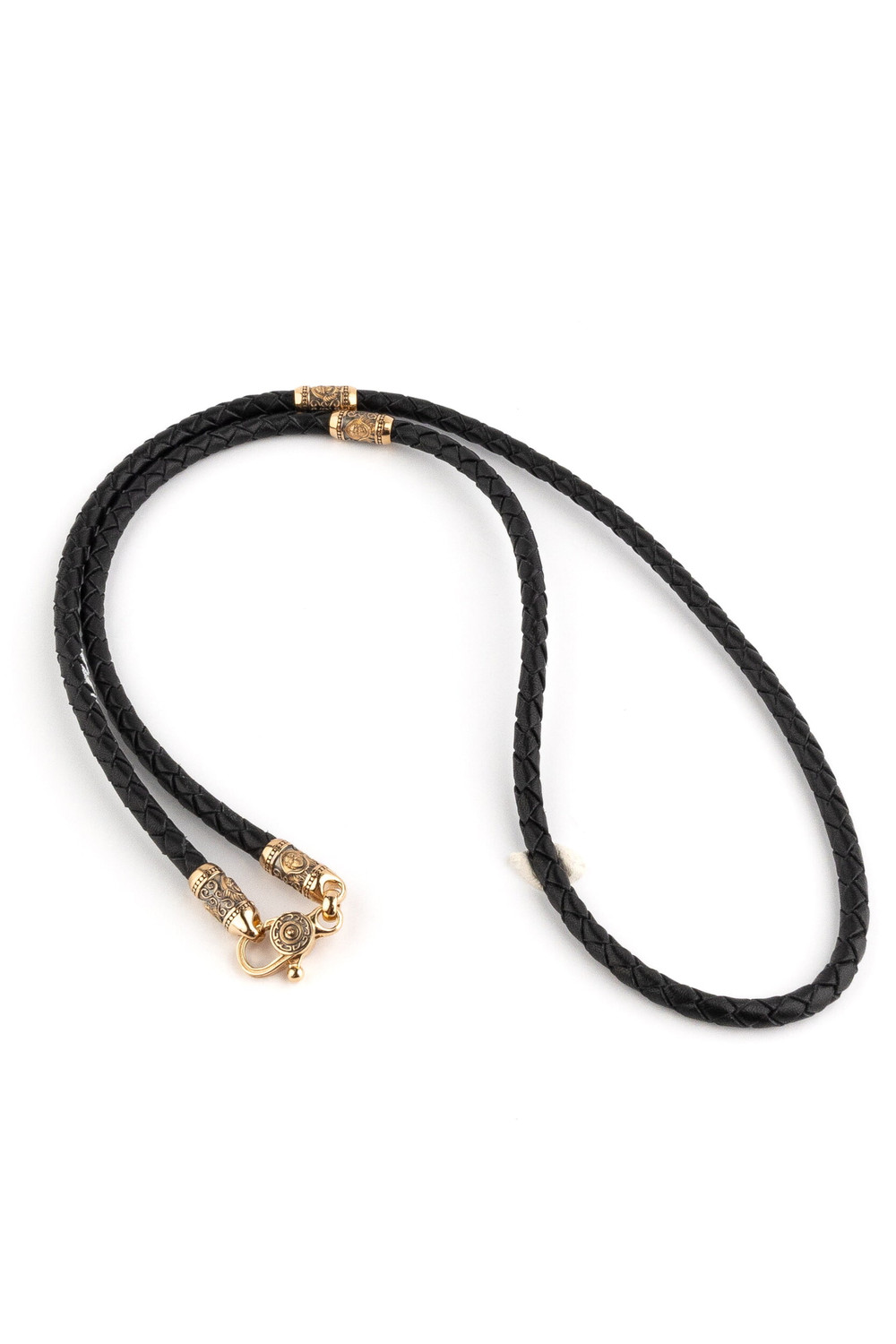 Цепь-шнурок кожа из красного золота 585 пробы c кожаным шнурком