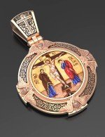 Образок из золота c эмалью, иконописью и темперой