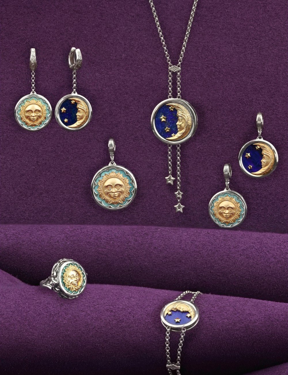 Серьги из белого золота c бирюзой и лазуритом