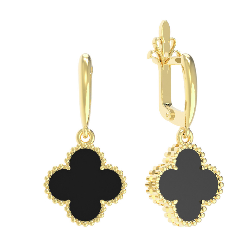 Серьги из лимонного золота 585 пробы c ониксом