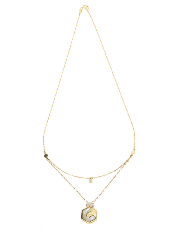 Колье из лимонного золота 585 пробы c бриллиантами и перламутром