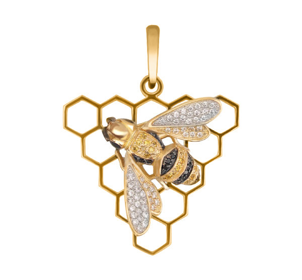 Подвеска из лимонного золота 585 пробы c эмалью и фианитом