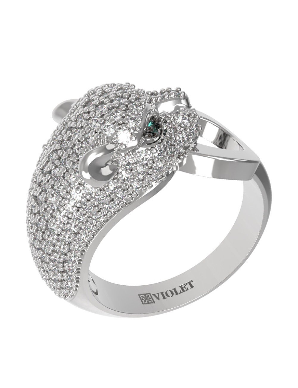 Кольцо из белого золота c бриллиантами и изумрудом