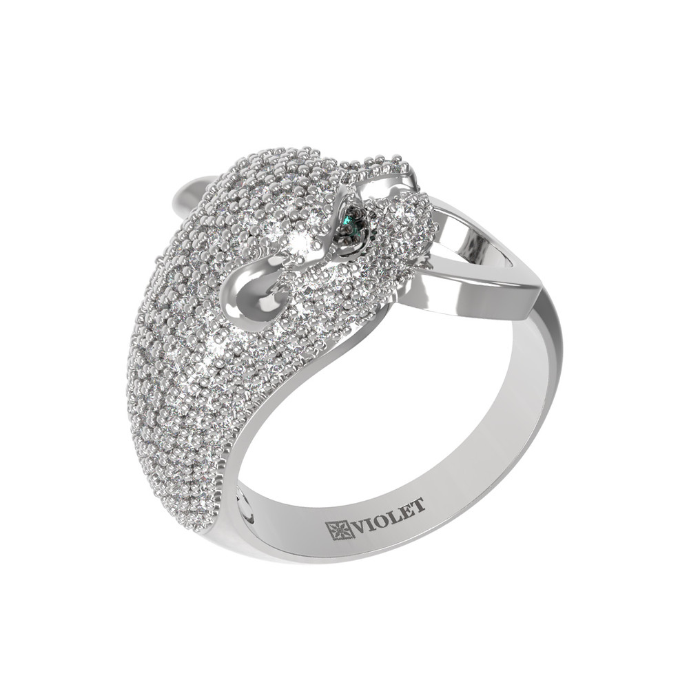 Кольцо из белого золота 585 пробы c бриллиантами и изумрудом