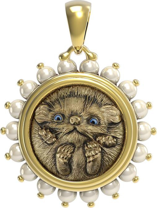 Подвеска из лимонного золота 585 пробы c эмалью и жемчугом