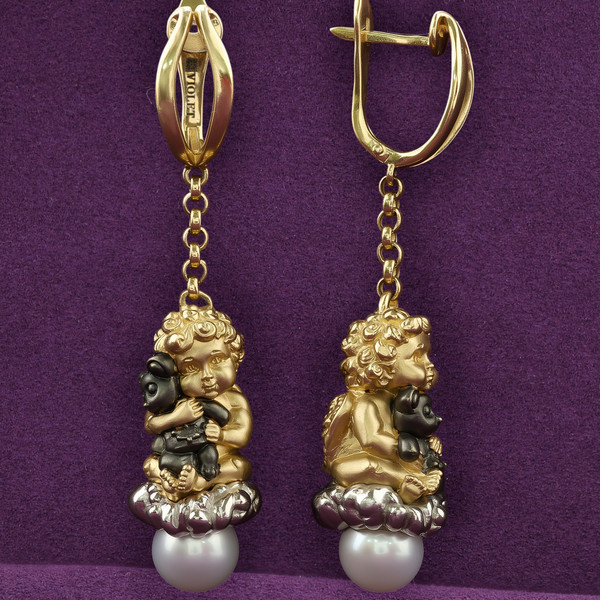 Серьги из лимонного золота 585 пробы c жемчугом