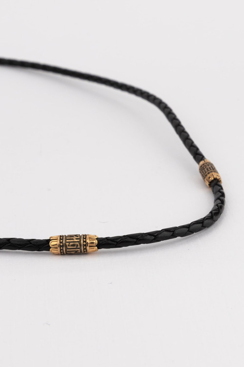 Цепь-шнурок кожа из красного золота 585 пробы c кожаным шнурком