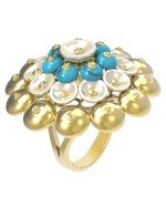 Кольцо из лимонного золота c бирюзой и перламутром