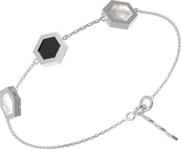 Браслет из белого золота 585 пробы c ониксом и перламутром