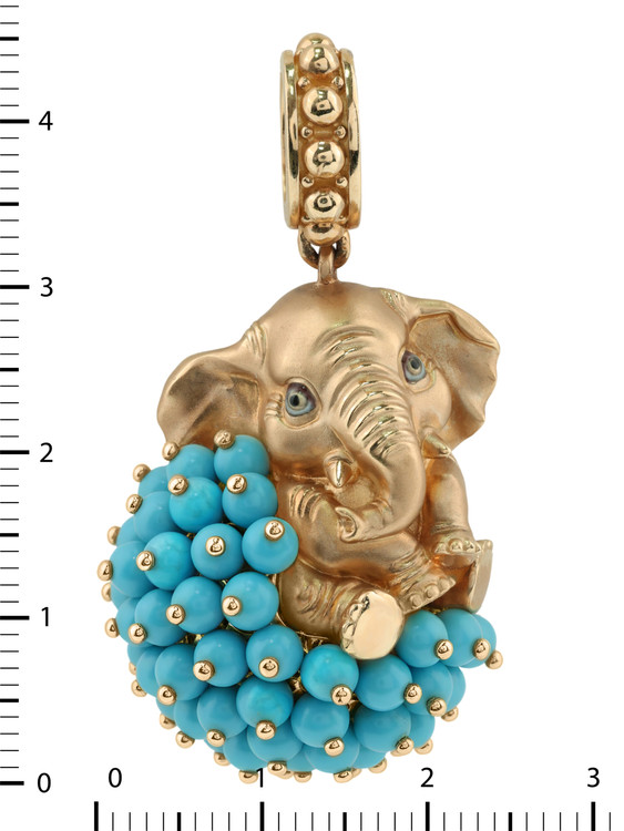 Подвеска из красного золота 585 пробы c эмалью и бирюзой