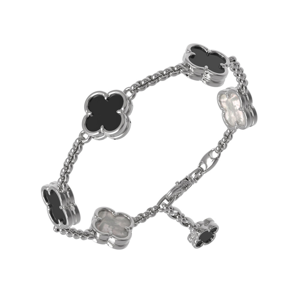 Браслет из белого золота 585 пробы c ониксом и перламутром