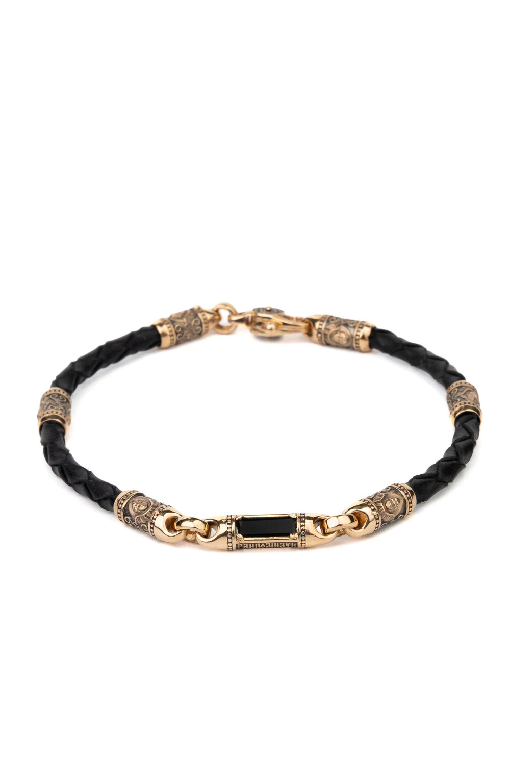 Браслет-шнурок из красного золота 585 пробы c кожаным шнурком и ониксом