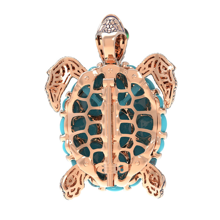 Брошь-подвеска из красного золота 585 пробы c эмалью и бирюзой