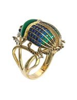 Кольцо из лимонного золота c эмалью, фианитом и турмалином