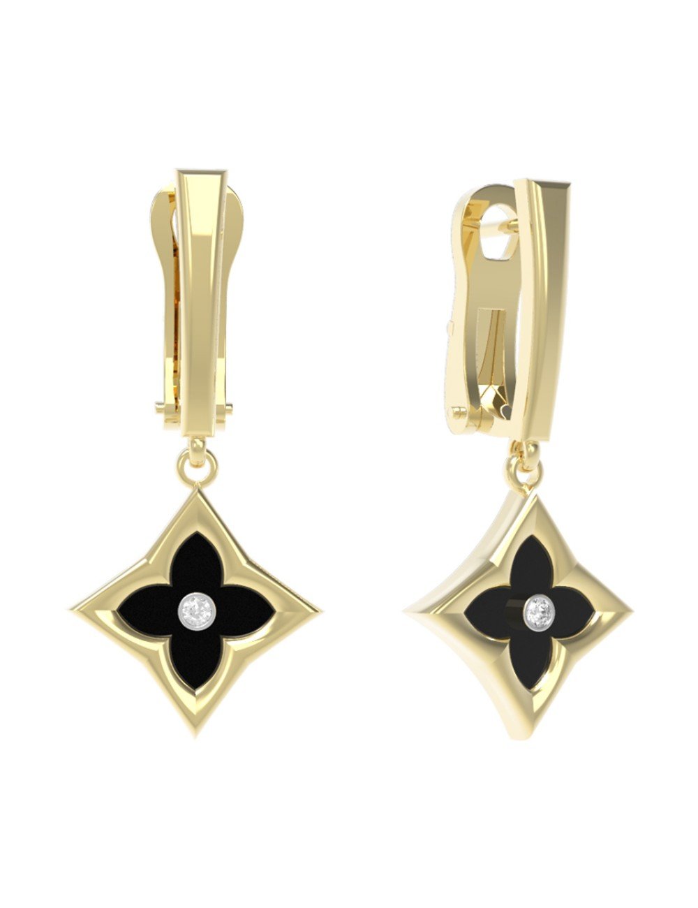 Серьги из лимонного золота c бриллиантами и ониксом