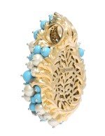 Подвеска из лимонного золота c жемчугом и бирюзой