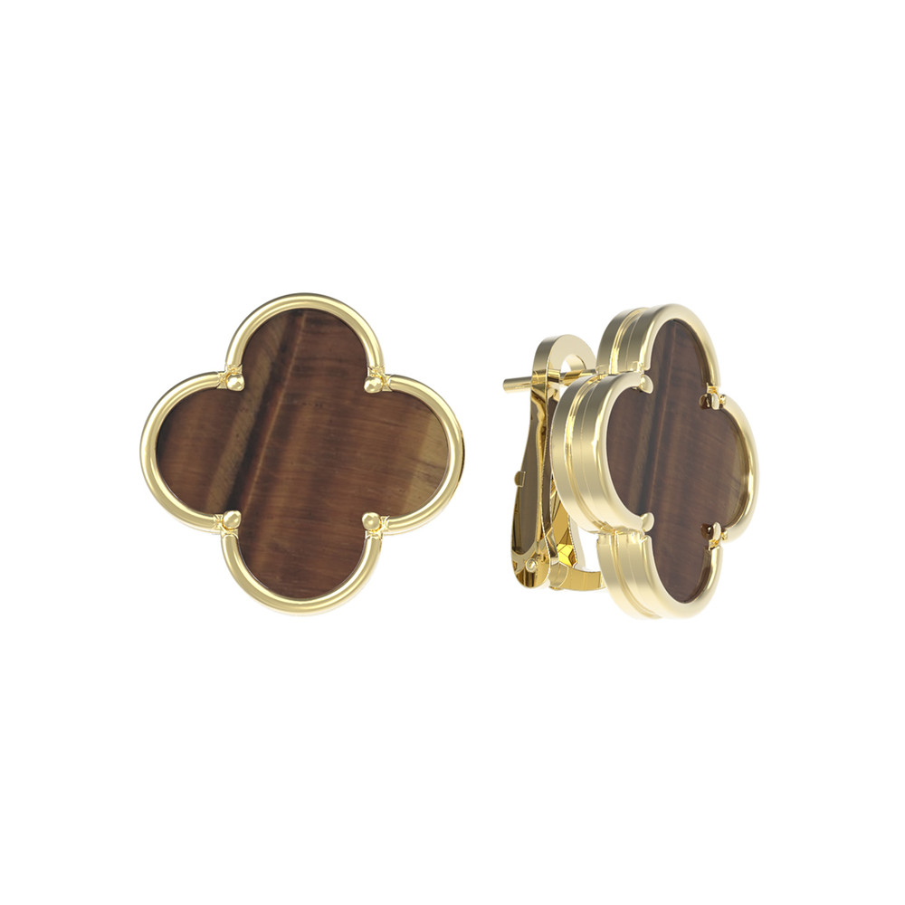 Серьги из лимонного золота 585 пробы c тигровым глазом