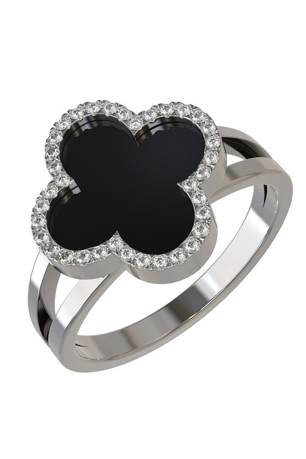 Кольцо из белого золота c бриллиантами и ониксом