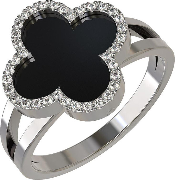 Кольцо из белого золота 585 пробы c бриллиантами и ониксом