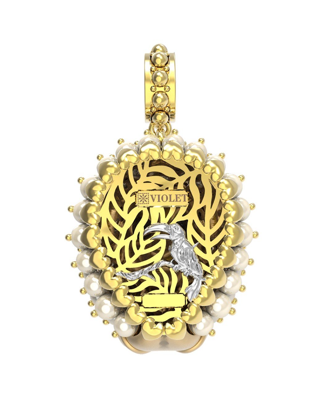 Подвеска из лимонного золота c эмалью и жемчугом