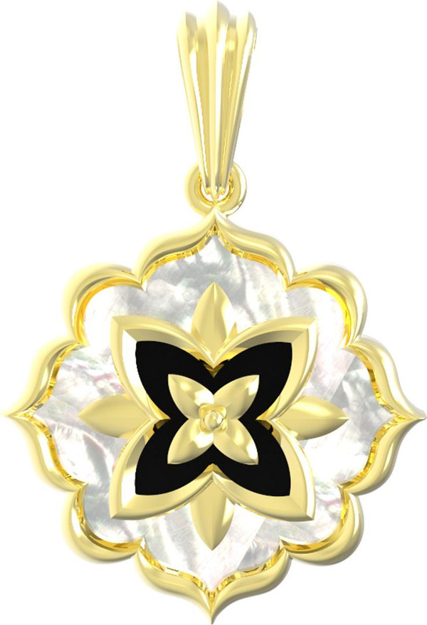 Подвеска из лимонного золота 585 пробы c ониксом и перламутром