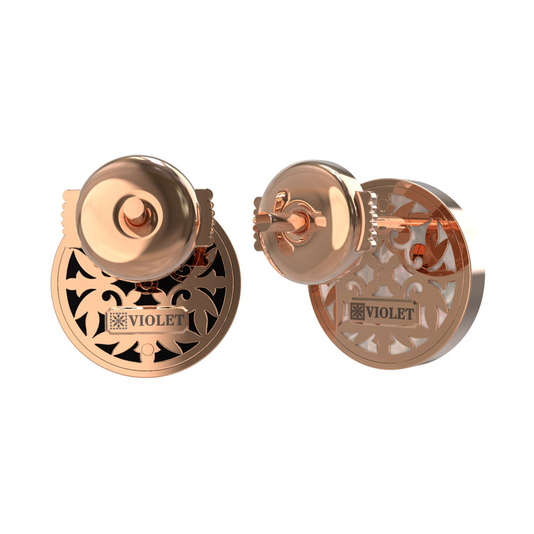 Серьги из красного золота 585 пробы c ониксом и перламутром