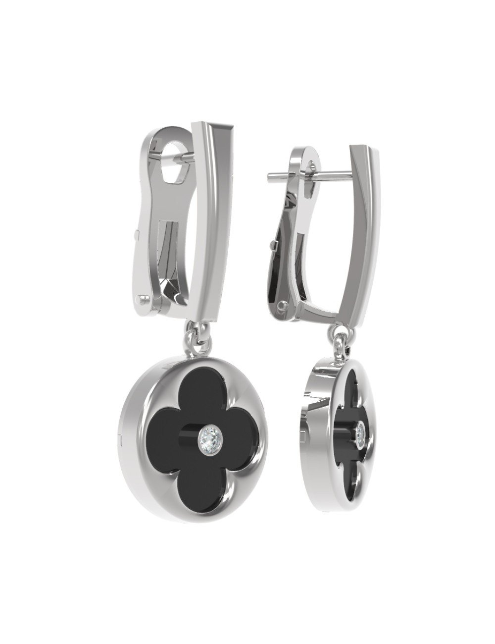 Серьги из белого золота c бриллиантами и ониксом