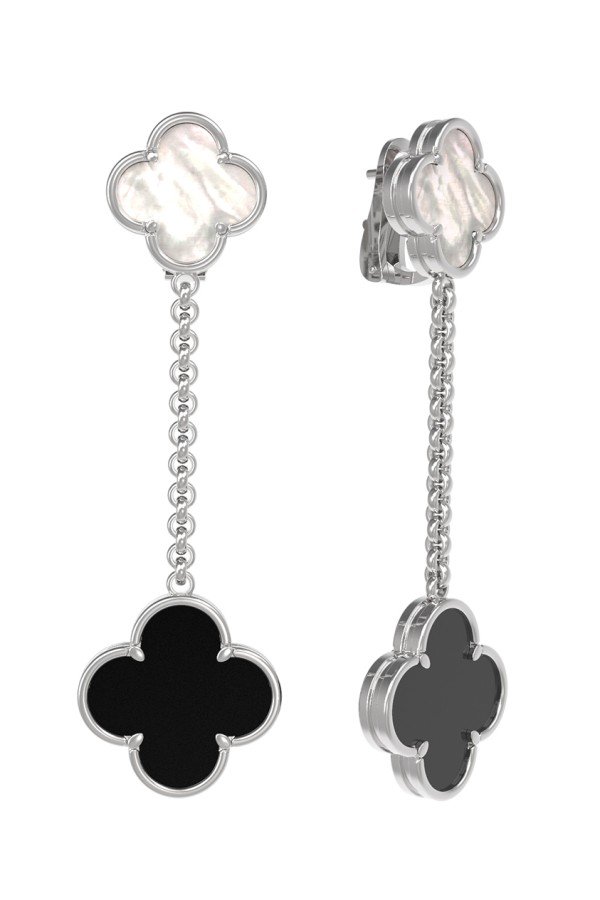 Серьги из белого золота c ониксом и перламутром