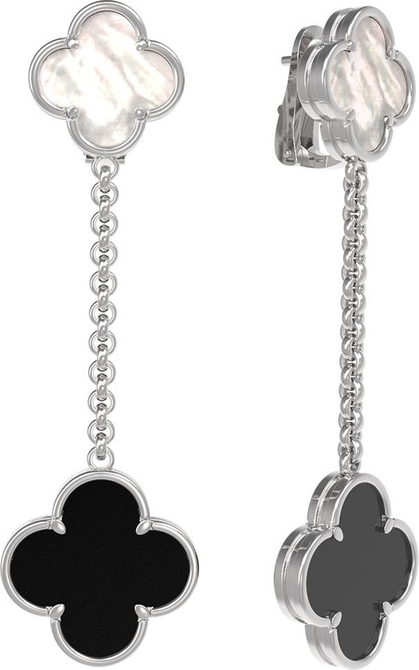 Серьги из белого золота 585 пробы c ониксом и перламутром