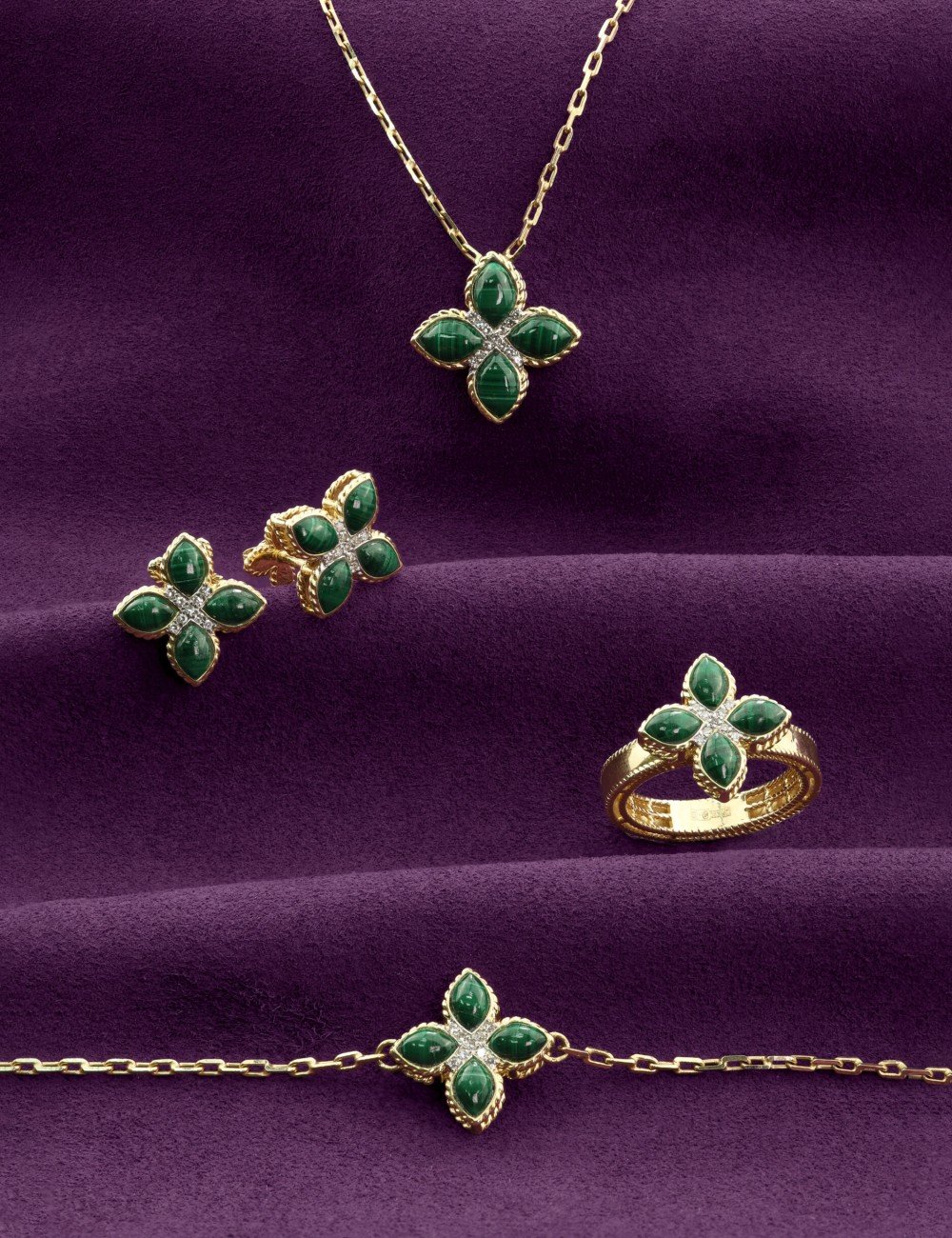 Кольцо из лимонного золота c бриллиантами и малахитом